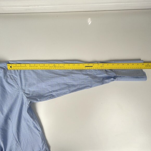 Hawes & Curtis Dress Shirt Mens 17 St. James Slim Fit‎ Blue Plaid Luxury Cotton - Picture 11 of 14